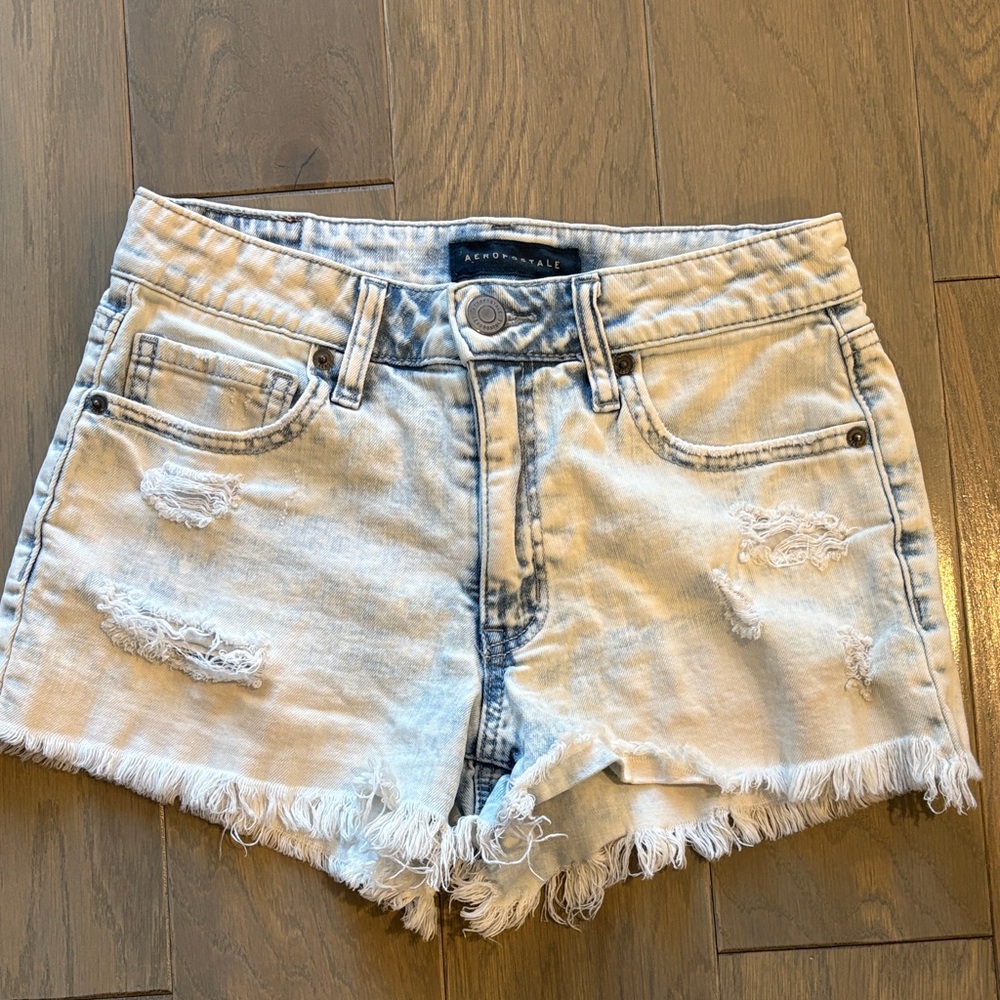 Aeropostale Frayed Light Blue Jean Shorts